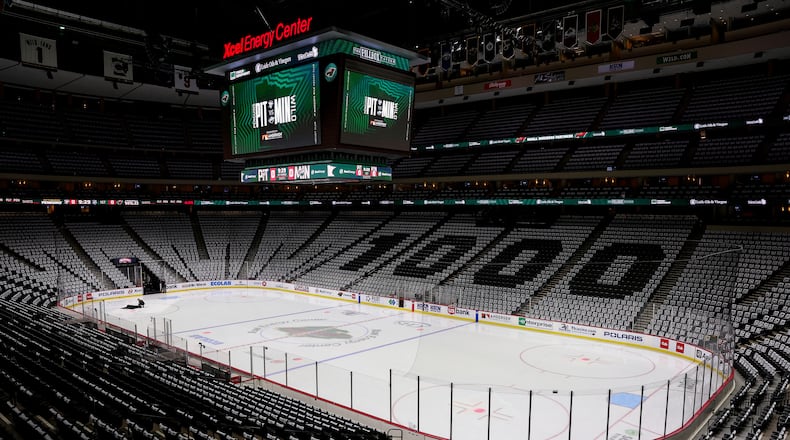 FILE - The interior of the Xcel Energy Center, is seen on Friday, Feb. 9, 2024, in St. Paul, Minn. (AP Photo/Matt Krohn,File)
