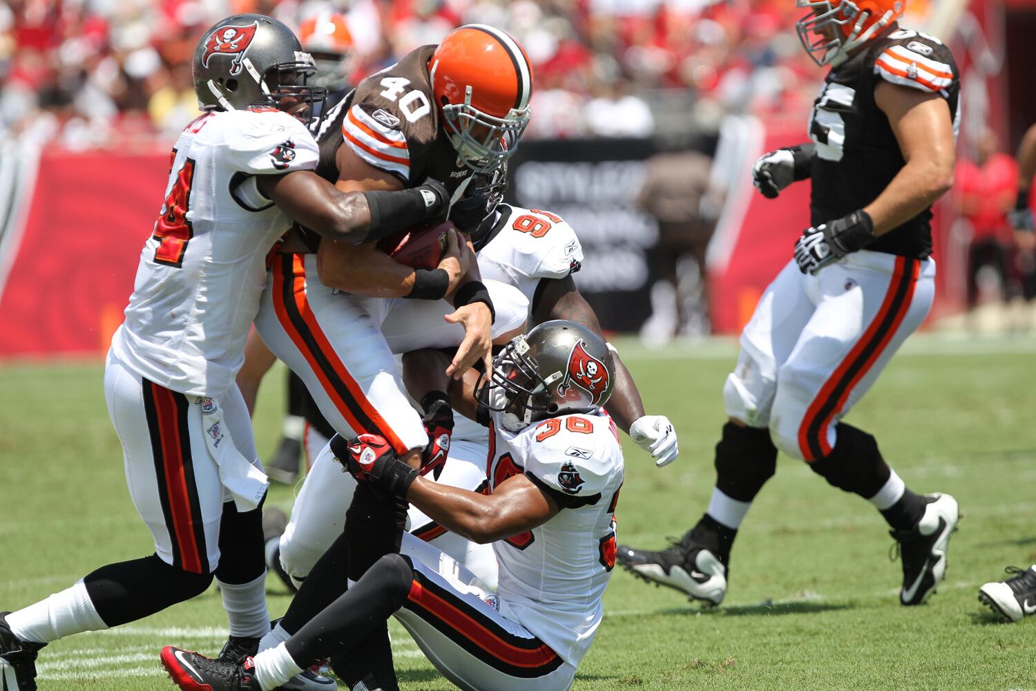Tampa Bays defense did not allow a single first down by the Browns for a game-time span of 24 minutes and six seconds in the second half.