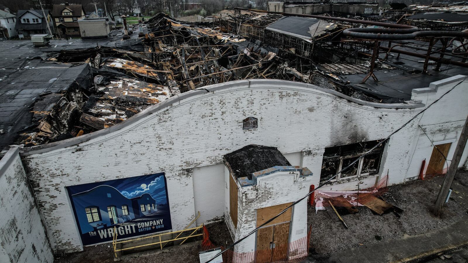 The historic building one at the Wright Brothers aircraft factory was heavily damaged by a fire March 27. JIM NOELKER/STAFF