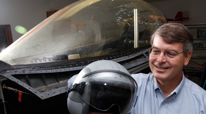 Patrick Hood, chief executive of Cornerstone Research Group, with a helmet mounted display research project in a 2012 file photo.