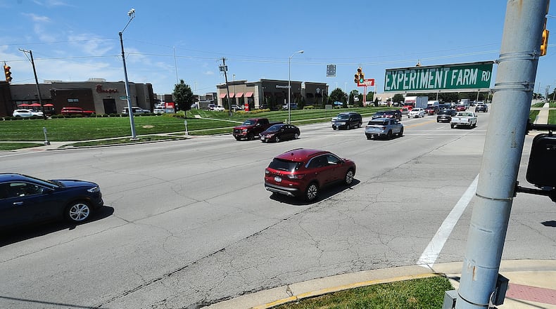 The intersection of West Main Street (Ohio 41) and Experiment Farm Road/Stanfield Road in Troy is being considered for a roundabout in the future. MARSHALL GORBY\STAFF