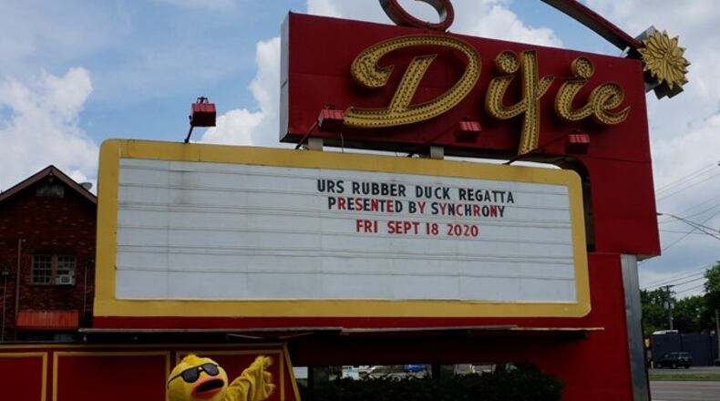 The URS Rubber Duck Regatta will be held on Sept. 18 at the Dixie Twin Drive-In. The URS mascot, Quackers is pictured in front of the Dixie.