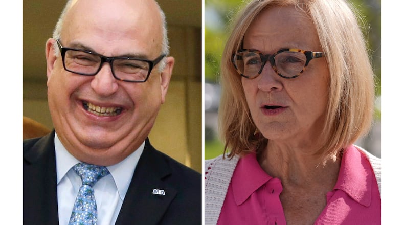 FILE - This photo combo shows candidates for Mayor of Miami, from left, Republican Emilio Gonzalez and Democrat Eileen Higgins. (AP Photo/File)