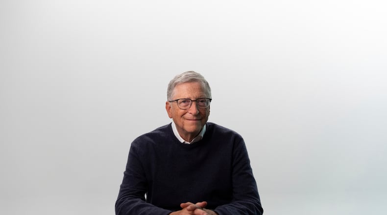 FILE - Bill Gates poses for photos after an interview with The Associated Press in Indian Wells, Calif., Jan. 8, 2025. (AP Photo/Jae C. Hong, File)
