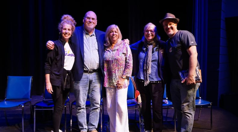 Left to right: The 2022 Dayton Playhouse FutureFest finalists: Holly Hepp-Galaván of Astoria, New York; William Cameron of Washington, Pennsylvania; Kate Katcher of Sandy Hook, Connecticut; Donna Kaz of Blue Point, New York; and Daniel Damiano of Brooklyn, New York. Cameron won for his Depression-era drama "Every Livin' Soul." PHOTO BY ANNIE PESCH
