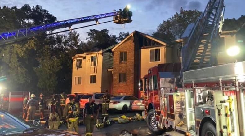 Crews from four fire departments responded to a large fire Aug. 13, 2021, at Centerville Park Apartments off Sidneywood Drive in West Carrollton.