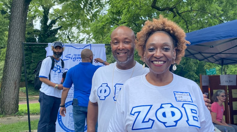 Athena and Leroy Griffin smile at the Grace United Methodist Church on Saturday. Eileen McClory / Staff