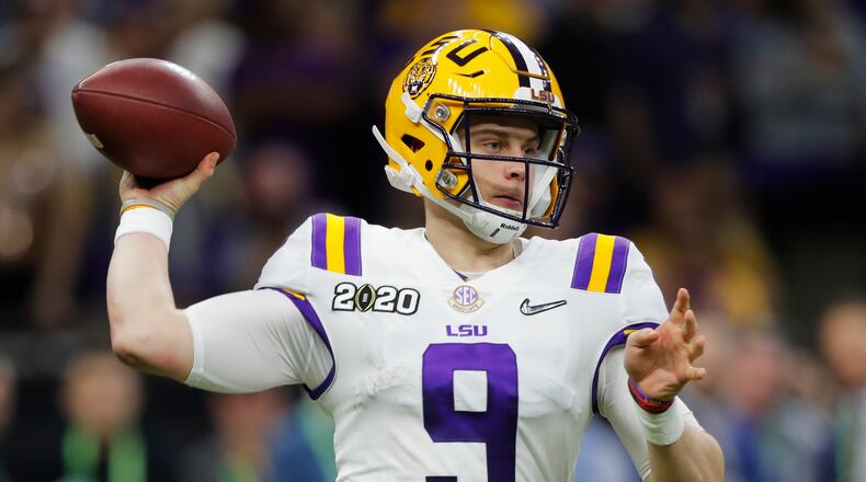 LSU quarterback Joe Burrow passes against Clemson during the second half of a NCAA College Football Playoff national championship game Monday, Jan. 13, 2020, in New Orleans.