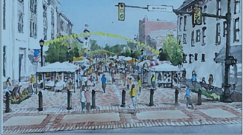 Lebanon has renewed efforts to to run part of its downtown streets into an entertainment district. Bollards would be used to set off the part of Mulberry Street that would be designated as an entertainment plaza. CONTRIBUTED