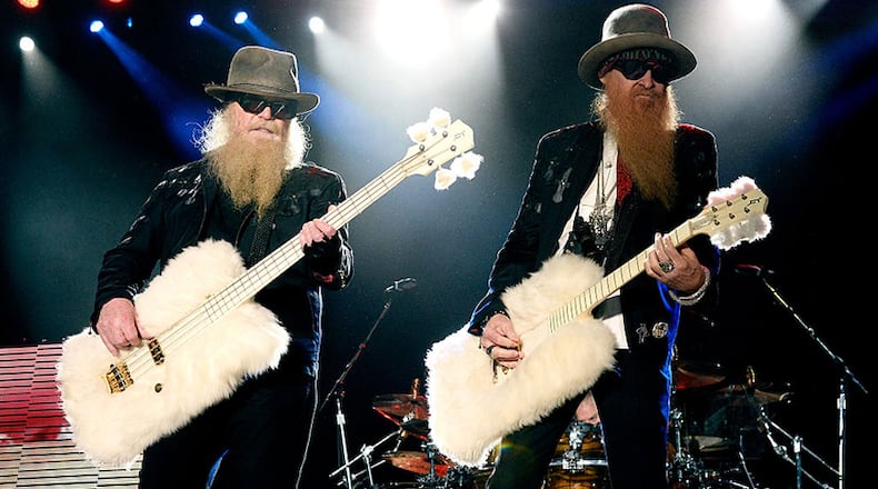 INDIO, CA - APRIL 25: Musicians Dusty Hill (L) and Billy Gibbons of ZZ Top perform onstage during day two of 2015 Stagecoach, California's Country Music Festival, at The Empire Polo Club on April 25, 2015 in Indio, California. (Photo by Frazer Harrison/Getty Images for Stagecoach)