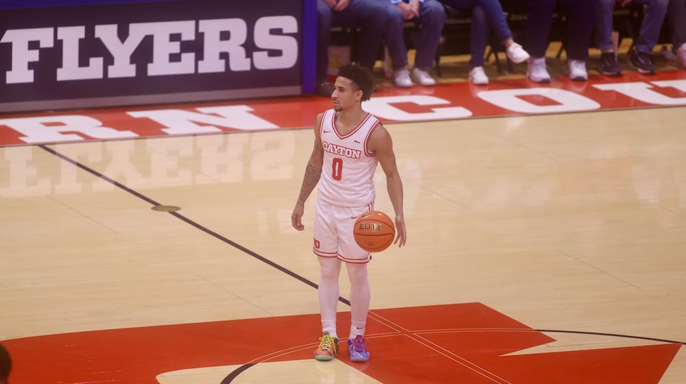 Dayton's Javon Bennett dribbles against Bethune-Cookman on Saturday, Nov. 15, 2025, at UD Arena. David Jablonski/Staff