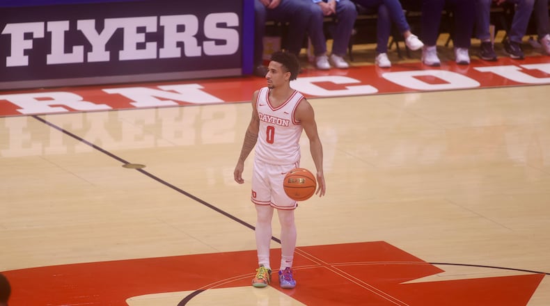 Dayton's Javon Bennett dribbles against Bethune-Cookman on Saturday, Nov. 15, 2025, at UD Arena. David Jablonski/Staff