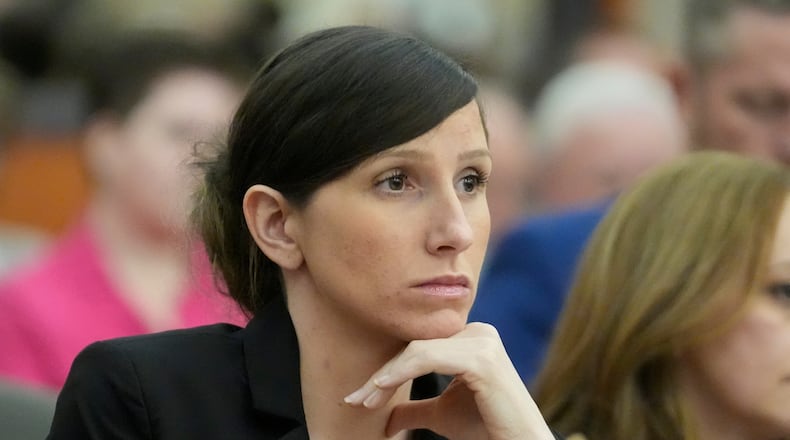 FILE - Kouri Richins, a Utah mother of three who wrote a children's book about coping with grief after her husband's death and was later accused of fatally poisoning him, looks on during a hearing on Aug. 26, 2024, in Park City, Utah. (AP Photo/Rick Bowmer, Pool, File)