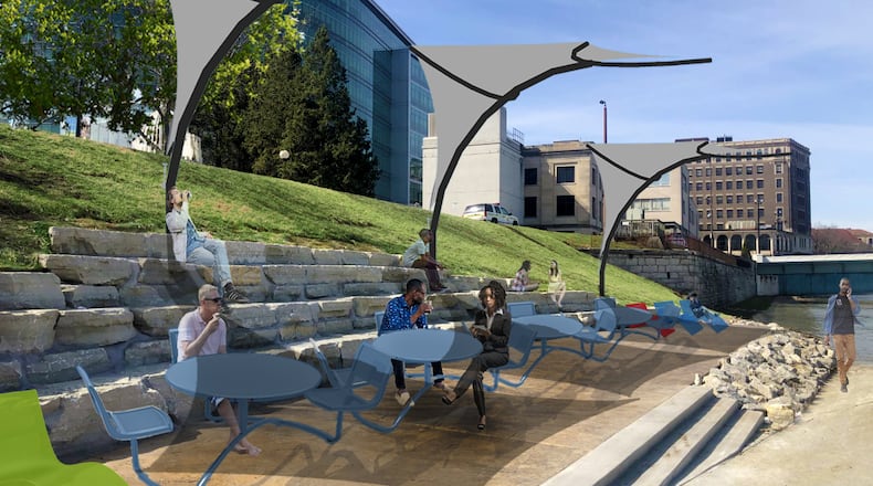 Renderings of new shade sails, seating and furniture at RiverScape River Run. CONTRIBUTED