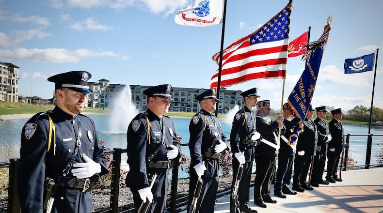 Presentation of colors Monday, November 11, 2024 for the Veterans Day ceremony in Centerville, VFW Post 9550, Centerville Police Department honor guard and Washington Township fire department honor guard. MARSHALL GORBY \STAFF