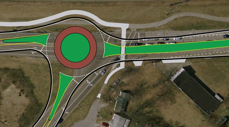 Fairborn is widening Kauffman Avenue and adding a roundabout at the intersection of Colonel Glenn Highway and Kauffman Avenue, which will total about $4.3 million. CONTRIBUTED