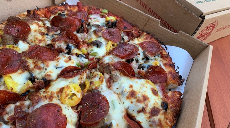 Gionino’s Pizzeria has a generous combination of pepperoni, sausage, ground beef, mushrooms, onions, green peppers, bacon, black olives and banana peppers. CONTRIBUTED/ALEXIS LARSEN