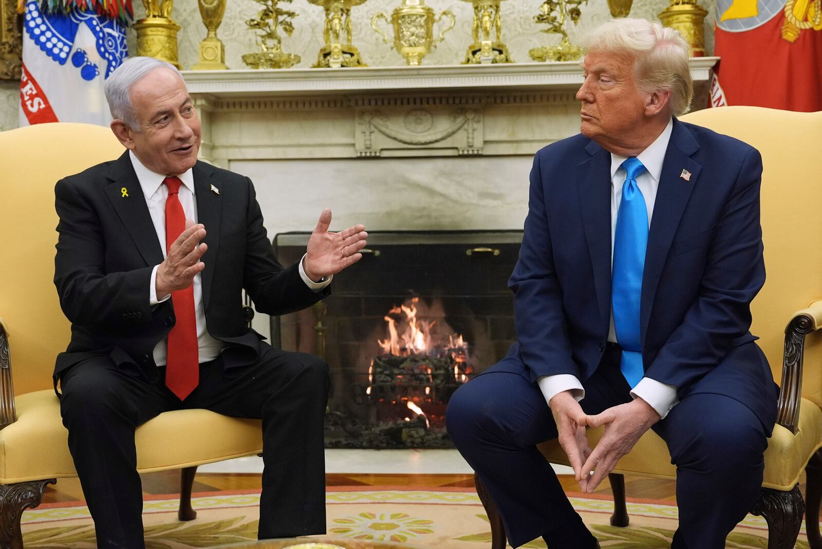 FILE - President Donald Trump meets with Israel's Prime Minister Benjamin Netanyahu in the Oval Office of the White House, Feb. 4, 2025, in Washington. (AP Photo/Evan Vucci, File)
