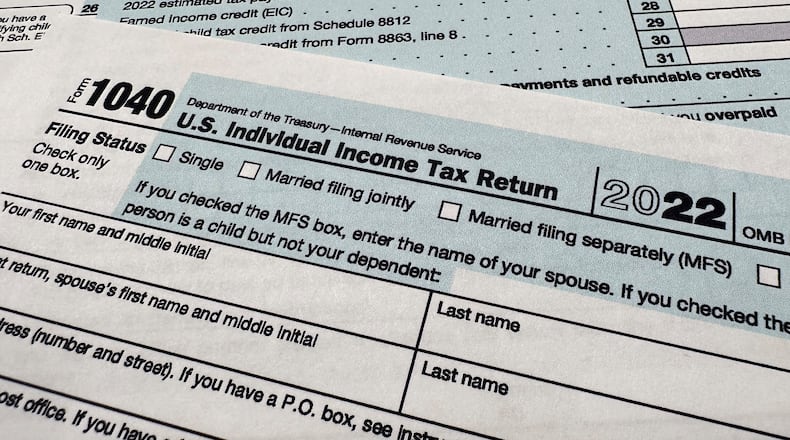 FILE - The Internal Revenue Service 1040 tax form for 2022 is seen on April 17, 2023. (AP Photo/Jon Elswick, File)