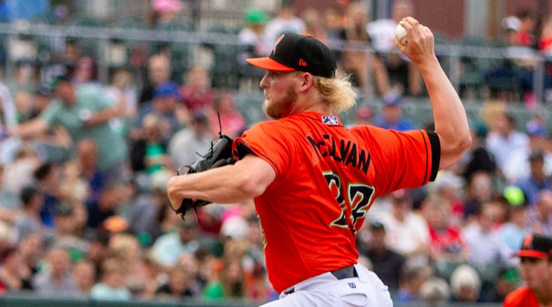 New Dragons pitcher Chris McElvain allowed only one run and four hits over four innings in his first start in the Dragons' 3-1 victory over Lake County Friday night at Day Air Ballpark. Jeff Gilbert/CONTRIBUTED