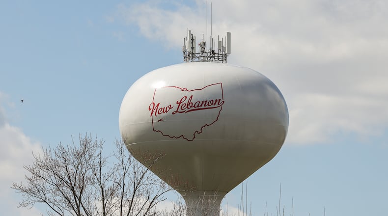 A water tower stands on the west side of New Lebanon near Dixie High School. BRYANT BILLING / STAFF
