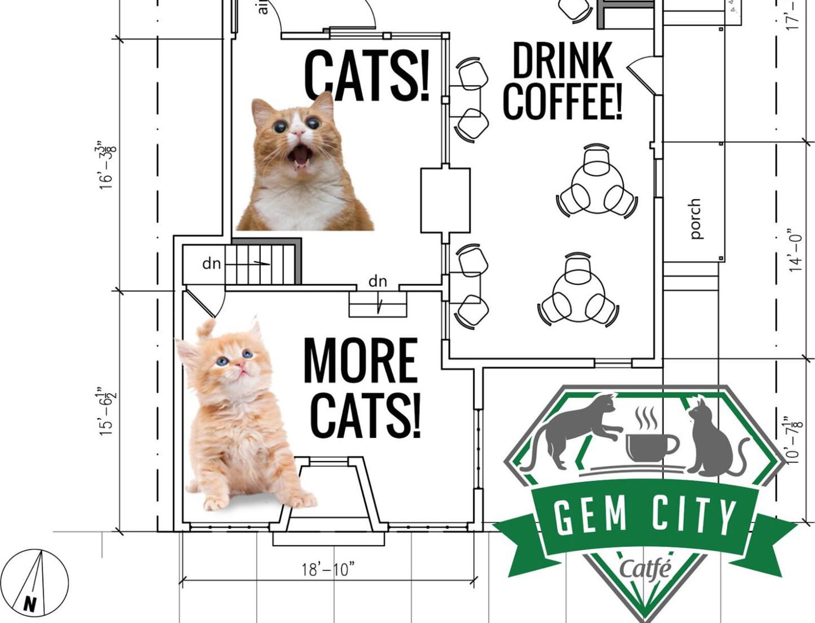 The bottom section of Matthew Sauer Architect's rendering of Gem City Catfe.