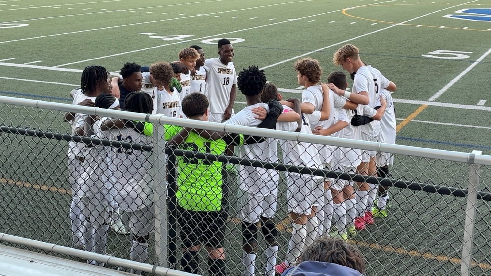 The Springfield High School boys soccer team stands together arm-in-arm before their game on Aug.  26, 2025 at Springboro. CONTRIBUTED PHOTO
