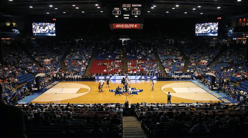 Tipoff for the start of the NCAA First Four at UD Arena when Florida Gulf Coast played Farleigh Dickinson in 2016. TY GREENLEES / STAFF