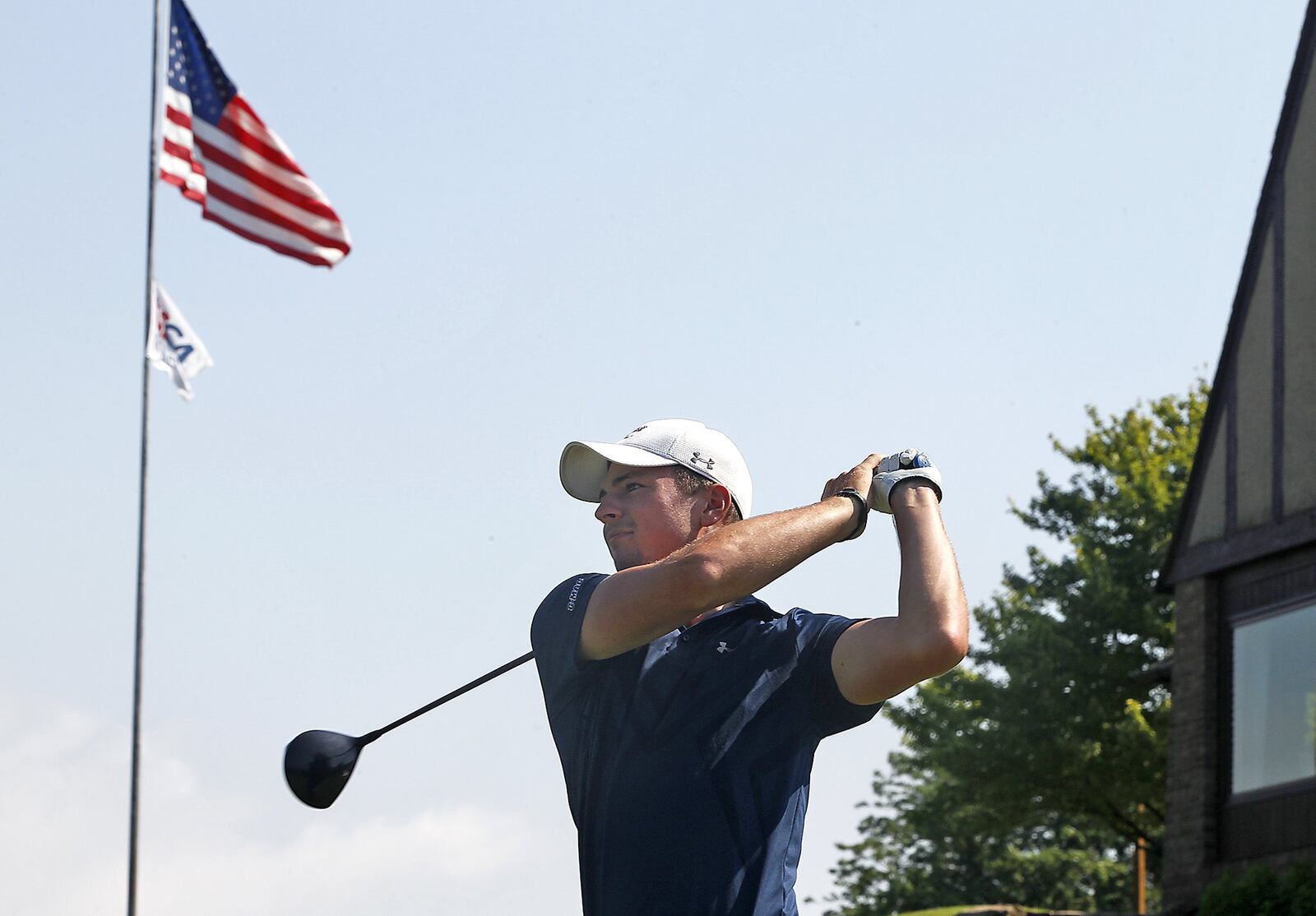 Cedarville golfer Jordan Reese tees off on the first hole at the Springfield Country Club Friday, July 7, 2017. Reese will play in the Ohio Amateur next week. Bill Lackey/Staff