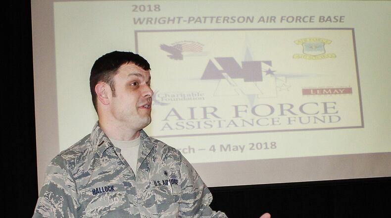 2nd Lt. Thatcher Hallock, emergency room nurse with the 88th Medical Group, and the AFAF campaign lead project officer officially kicked off the 2018 Air Force Assistance Fund annual drive during a breakfast event March 26, 2018, at the USO bldg. on Area A, Wright-Patterson Air Force Base, Ohio. Contributions to the AFAF provide critical support to fellow Airmen and their families. This year’s campaign runs through May 4, 2018. (U.S. Air Force photo / Jim Varhegyi)