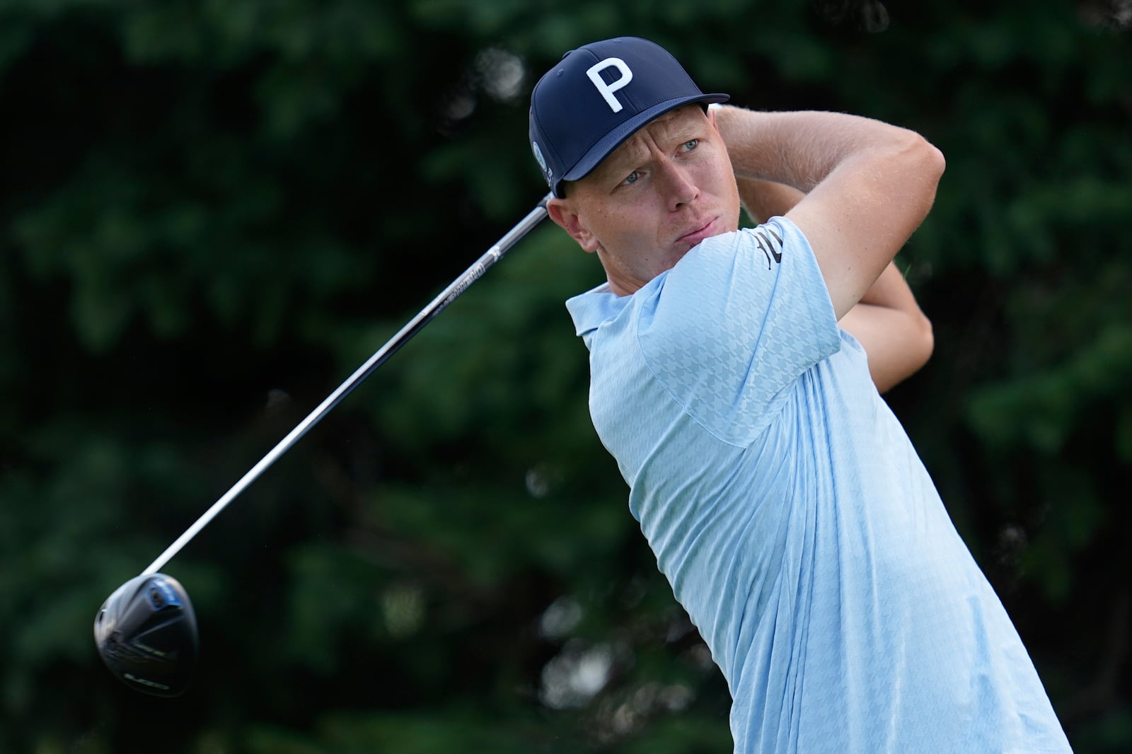 Matti Schmid hits from the second tee during the first round of the 3M Open golf tournament at the Tournament Players Club Thursday, July 24, 2025, in Blaine, Minn. (AP Photo/Abbie Parr)