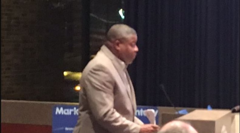 Dayton Unit NAACP President Derrick Foward addresses Miamisburg Schools board on Thursday night, Jan. 17, 2019. (Nick Blizzard)