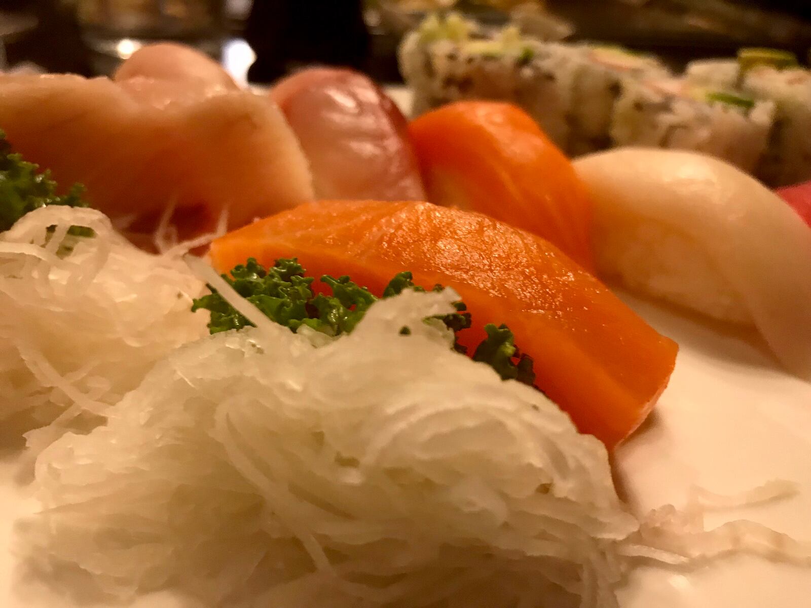 Dinner is the show at Osaka Japanese Steakhouse in Beavercreek near Dayton. The restaurant's  dinning room has several hibachi tables. Sushi and other Japanese favors are on the menu.  The walls are covered in hundreds of photos of customers celebrating anniversaries and birthdays.
