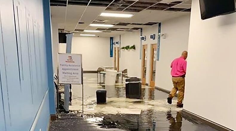 A massive roof leak overnight caused flooding inside the Job Center leaving Montgomery County Family Assistance Division caseworkers unable to access cases or start new ones within the eligibility system. MONTGOMERY COUNTY PHOTO