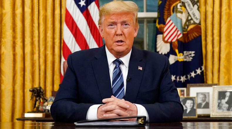 President Donald Trump speaks in an address to the nation from the Oval Office at the White House about the coronavirus Wednesday, March, 11, 2020, in Washington. (Doug Mills/AP)