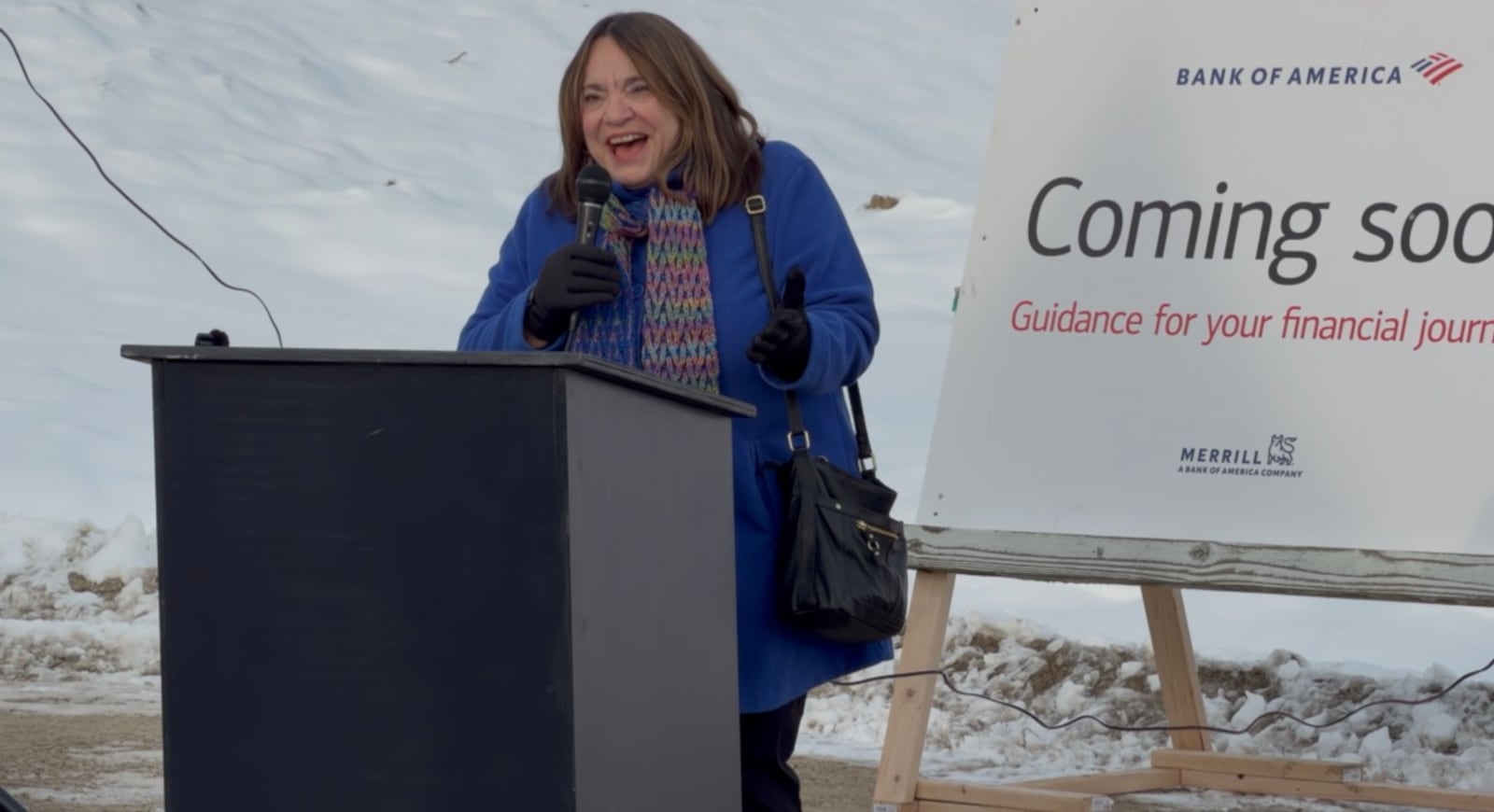 Montgomery County Commissioner Carolyn Rice shared excitement over the construction of a new bank in Harrison Twp. SYDNEY DAWES/STAFF