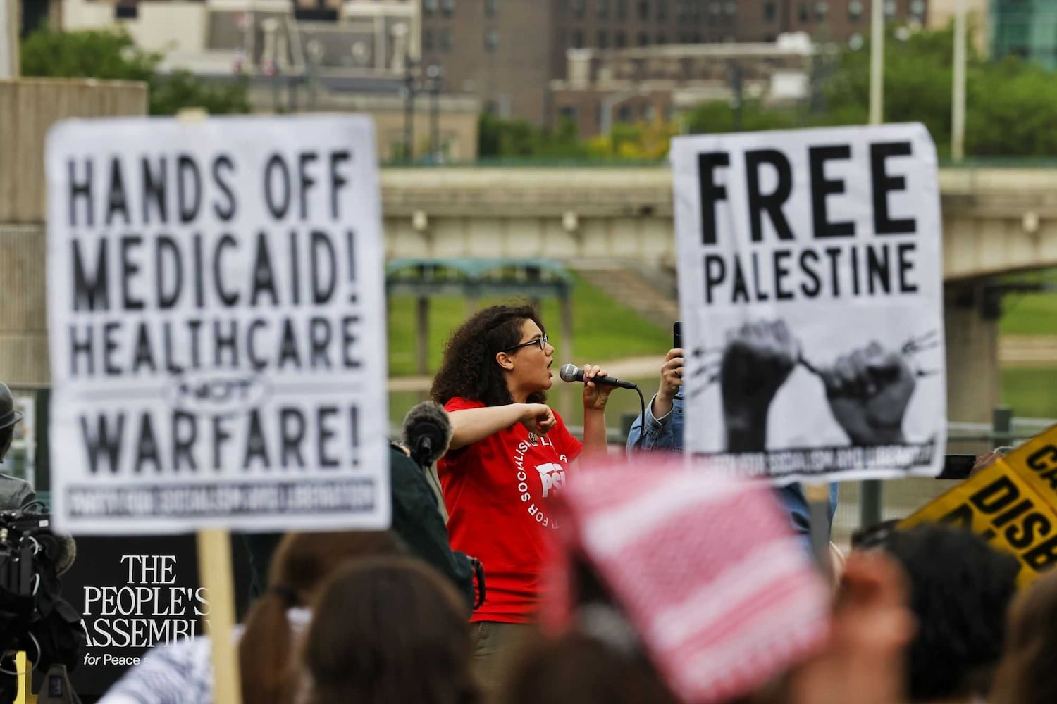 Protesters rally at Deeds Point during NATO assembly