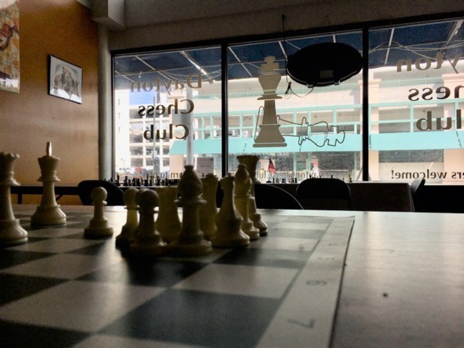 A view from inside the Dayton Chess Club, looking out toward Fifth Steet, from inside the Reed-Steffan building. THOMAS GNAU/STAFF
