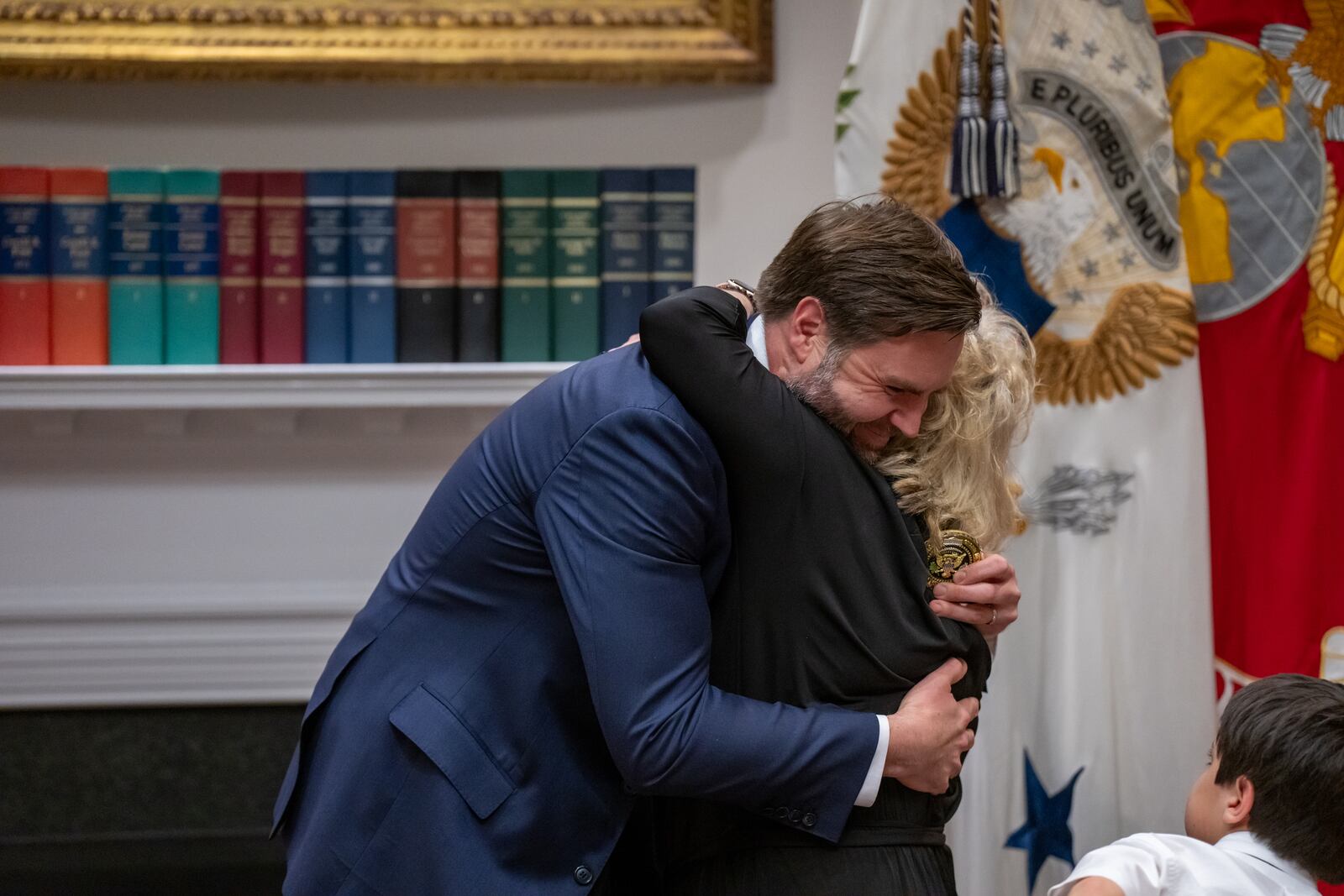 Vice President JD Vance hugs his mother Beverly Aikins Friday after she was honored in the Roosevelt Room of the White House for 10 years of sobriety. SUBMITTED PHOTO BY THE WHITE HOUSE.