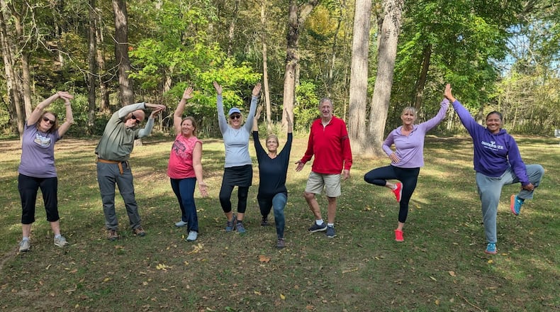 Combining hiking and yoga, Flow in the Forest, led by Cathy Moore, is designed for all fitness levels. CONTRIBUTED