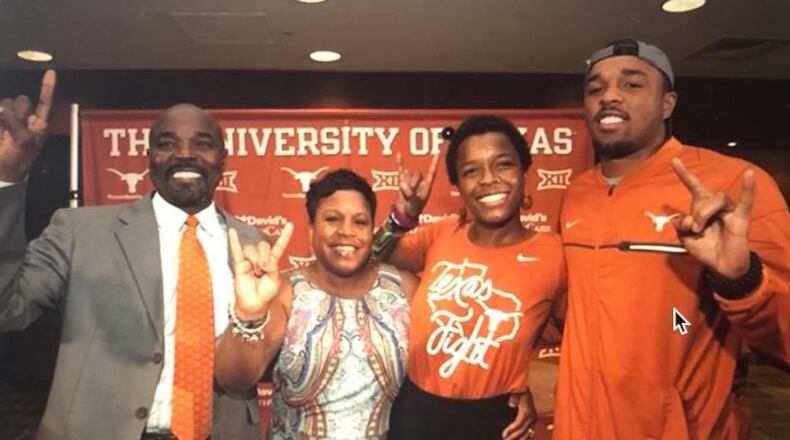 University of Texas track coach Edrick Floreal with his family: wife LaVonna, daughter Mimi and son EJ. CONTRIBUTED PHOTO
