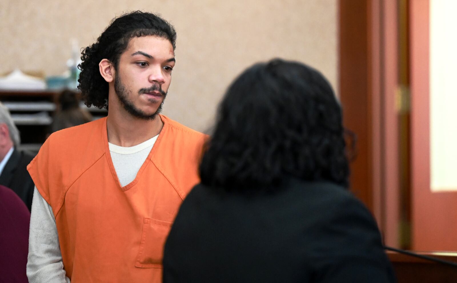 Dominick Grubb, 18, of Hamilton, is in Butler County Common Pleas Court on Thursday afternoon, March 13, 2025, on a charge of conspiracy to commit murder. Prosecutors say Grubb, who was already in the Butler County Jail on an aggravated robbery charge, attempted to hire a confidential informant to kill a witness in that previous case. Grubb will next be in court for both cases at 1 p.m. April 3, 2025. MICHAEL D. PITMAN/STAFF