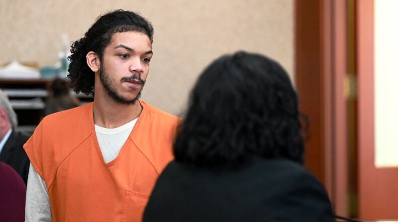Dominick Grubb, 18, of Hamilton, is in Butler County Common Pleas Court on Thursday afternoon, March 13, 2025, on a charge of conspiracy to commit murder. Prosecutors say Grubb, who was already in the Butler County Jail on an aggravated robbery charge, attempted to hire a confidential informant to kill a witness in that previous case. Grubb will next be in court for both cases at 1 p.m. April 3, 2025. MICHAEL D. PITMAN/STAFF