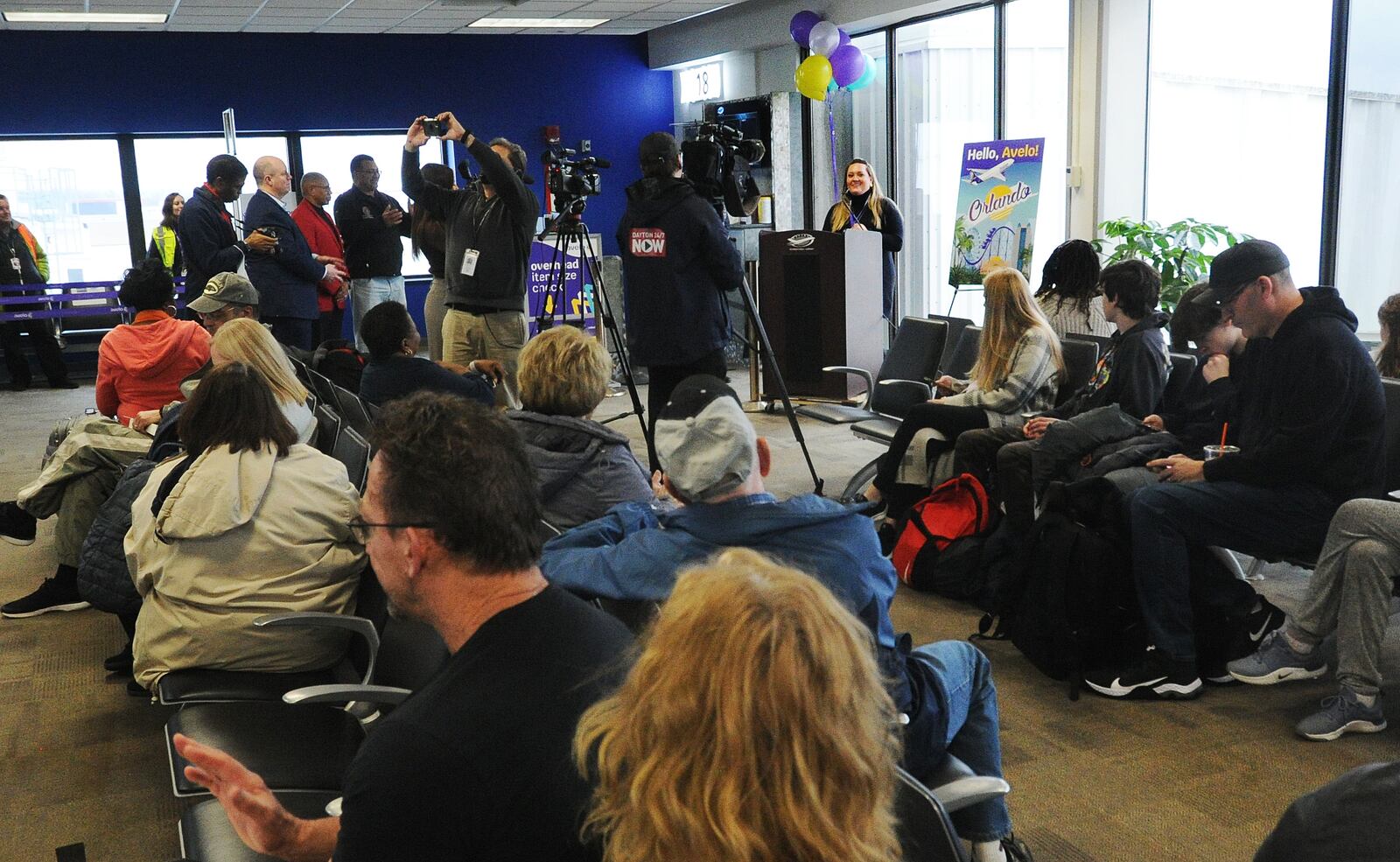 Avelo Airlines celebrated its first flight Friday Jan. 13, 2023 that was sold out at the Dayton International Airport. MARSHALL GORBY\STAFF