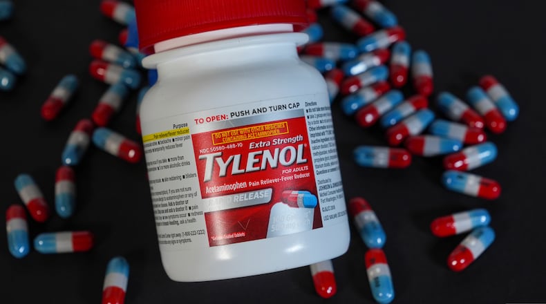 FILE - Extra Strength Tylenol is shown in Carmel, Ind., Tuesday, Sept. 23, 2025. (AP Photo/Michael Conroy, file)