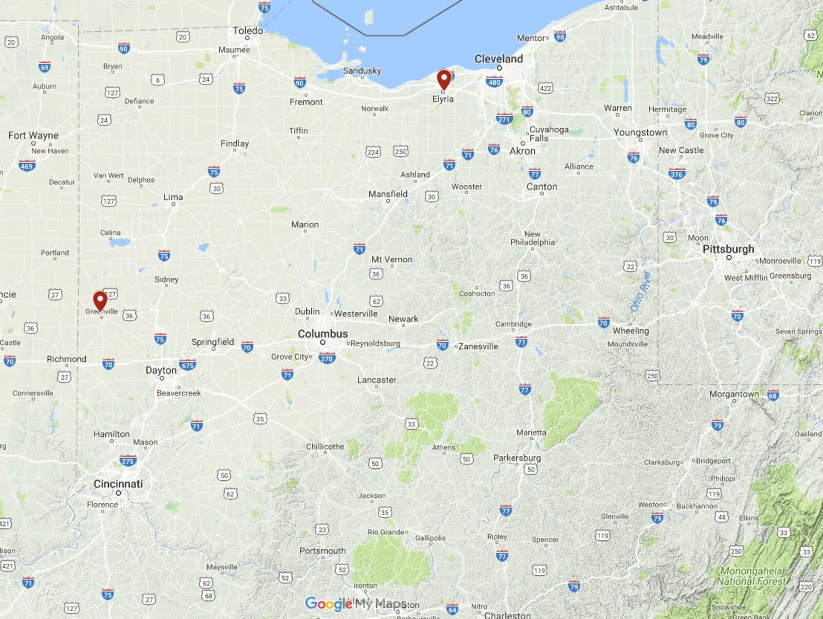 Map: Elyria and Darke County