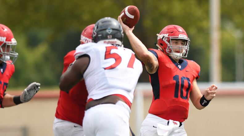 Dayton quarterback Jack Cook during last week’s game against Robert Morris. Erik Schelkun/CONTRIBUTED