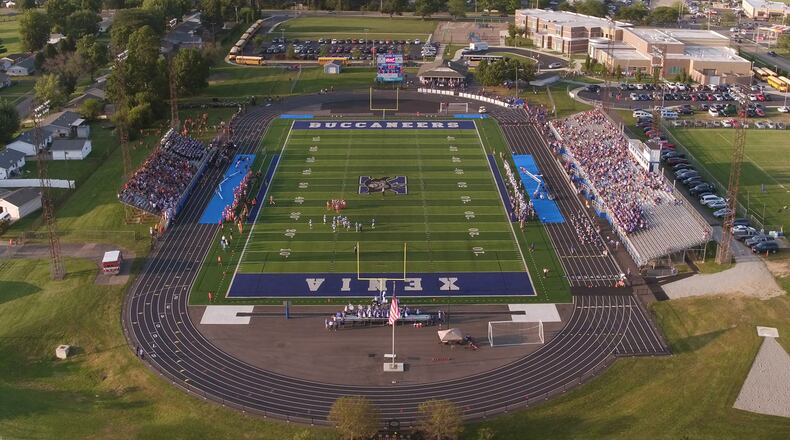 Xenia High School's Doug Adams Stadium aerial view. TY GREENLEES / STAFF