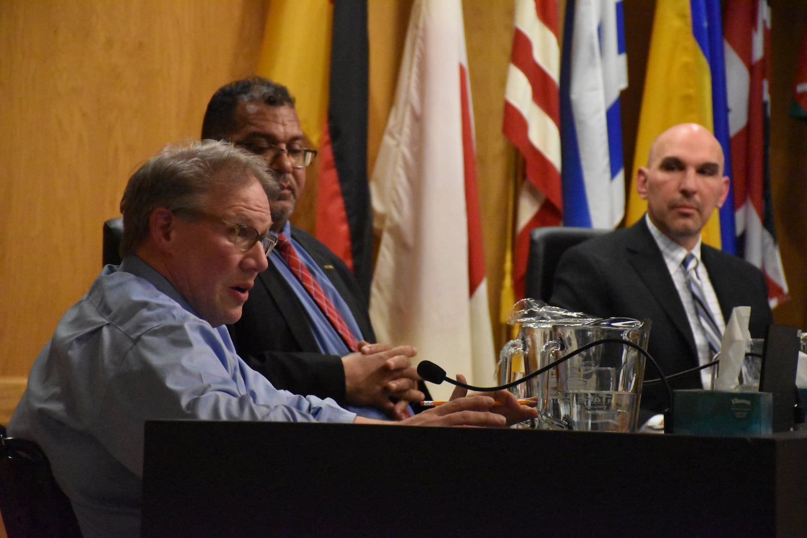 Dayton City Commissioners (from left) Darryl Fairchild, Chris Shaw and Matt Joseph at a commission meeting at City Hall. CORNELIUS FROLIK / STAFF