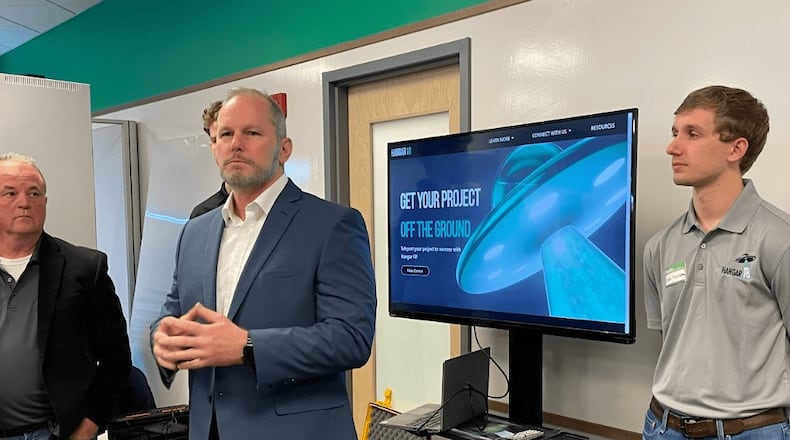 Steve Fennessey speaks at an open house for Hangar 18 in 2022. Contributed